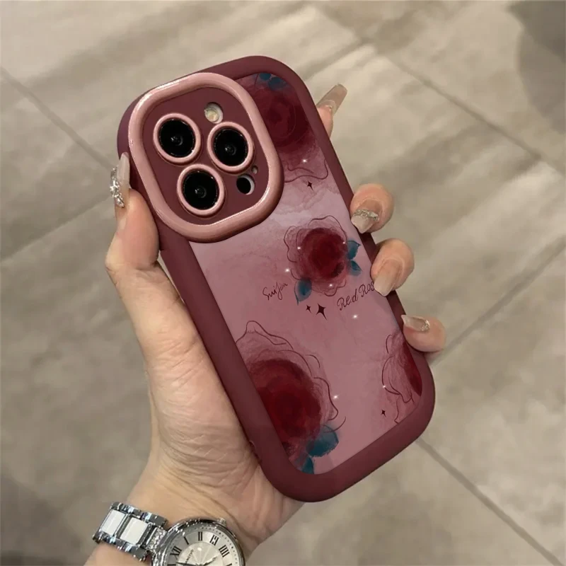 高级晕染红玫瑰适用iPhone15/14promax手机壳苹果13/12/11软套xr