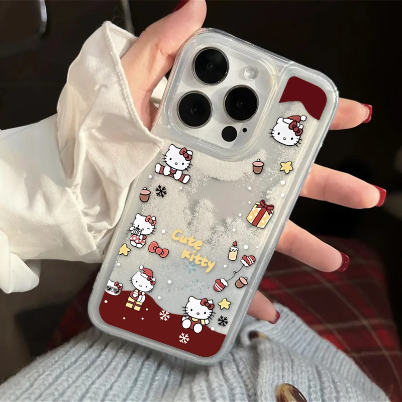 流沙红色圣诞KT猫适用iPhone15/14promax手机壳11苹果13/12软xr套