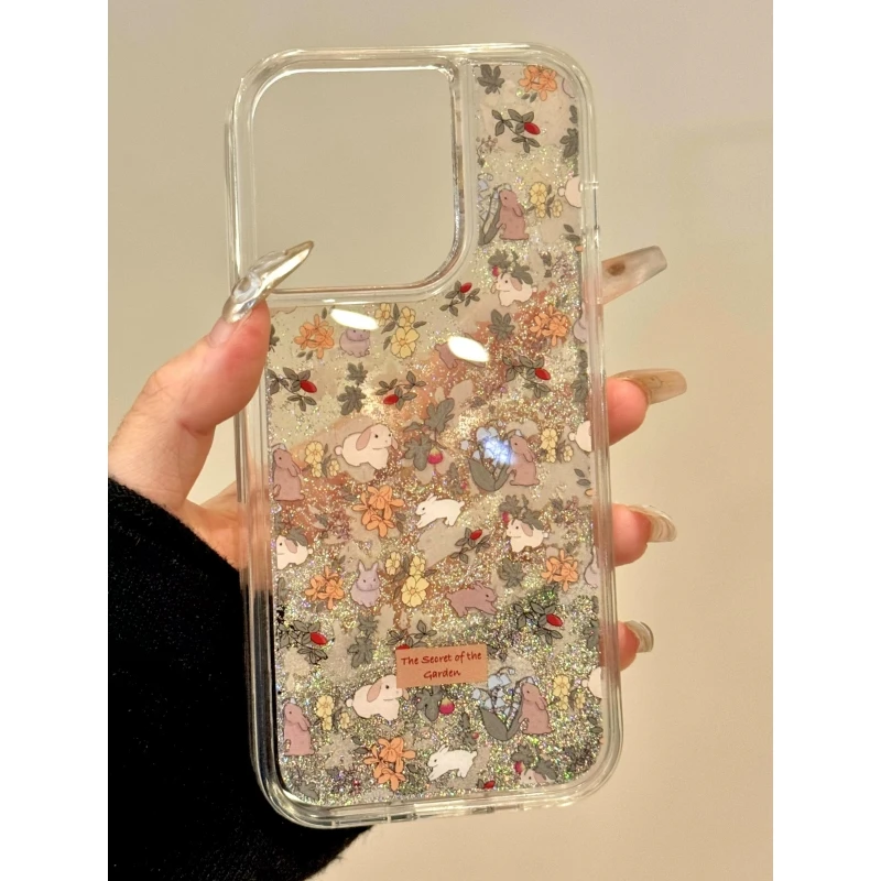 奥菲顿插画碎花兔子适用iphone16流沙15手机壳华为vivo小米14oppo