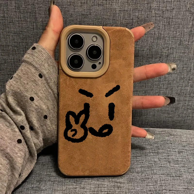 奥菲顿趣味剪刀手小人适用iPhone16/15翻毛皮14/13苹果手机壳12套