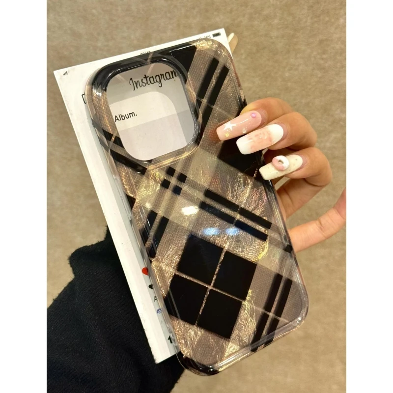 奥菲顿美拉德格纹拼接适用iPhone16冰川手机壳华为vivo小米oppo套