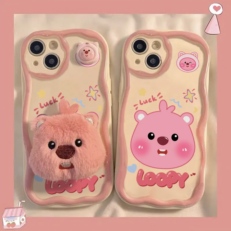 奥菲顿毛绒海狸支架iPhone15/14promax手机壳苹果13/12/11软套xr