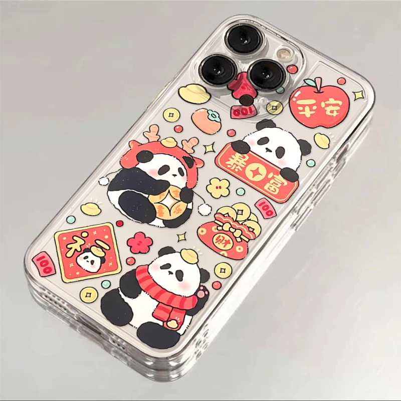平安暴富熊猫适用iphone15/13苹果14pro手机壳华为vivo小米oppo套