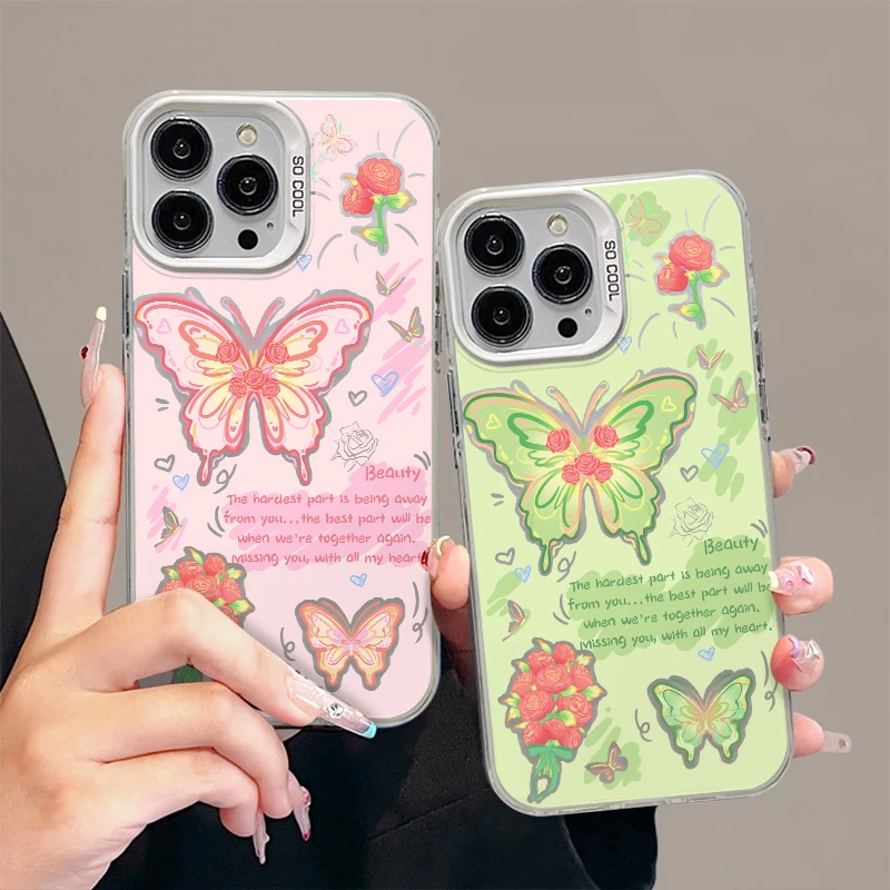 JIANGZI适用iphone15/13苹果手机壳华为vivo小米oppo粉绿涂鸦蝴蝶