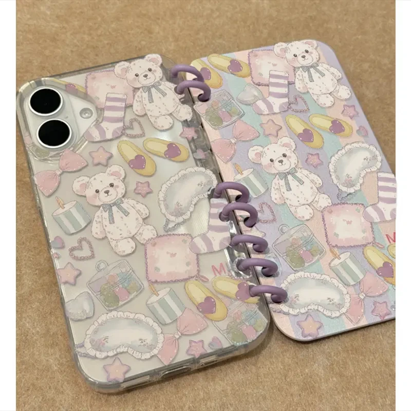 奥菲顿涂鸦可爱小熊适用iPhone16/15pro/14苹果翻盖手机壳13/12套