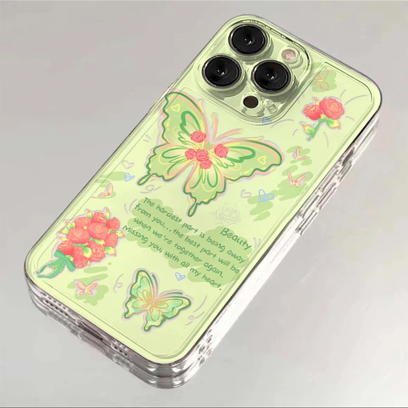 绿色涂鸦蝴蝶适用iphone15/13苹果14pro手机壳华为vivo小米oppo套