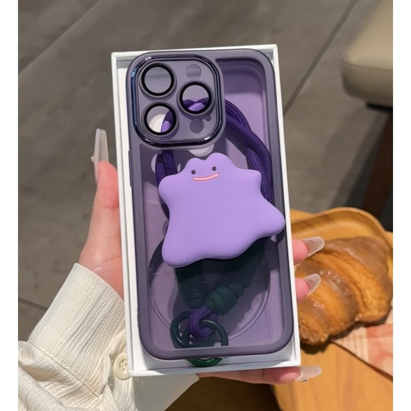 透紫怪兽挂绳支架iphone15/14/13/12手机壳华为p70vivo小米oppo套
