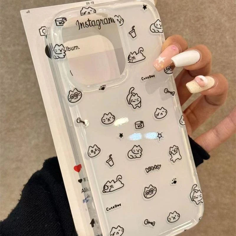 Lucky猫咪满屏鱼骨适用iPhone16/15promax高透手机壳苹果13/12套