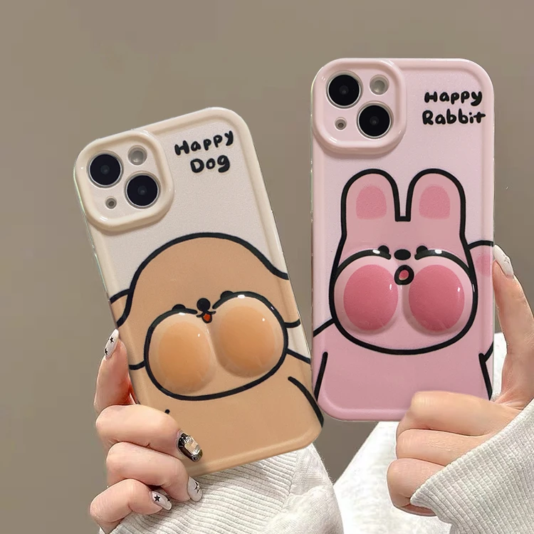 潮壳坊立体捏捏动物情侣苹果15/14promax手机壳iPhone13/12软套11
