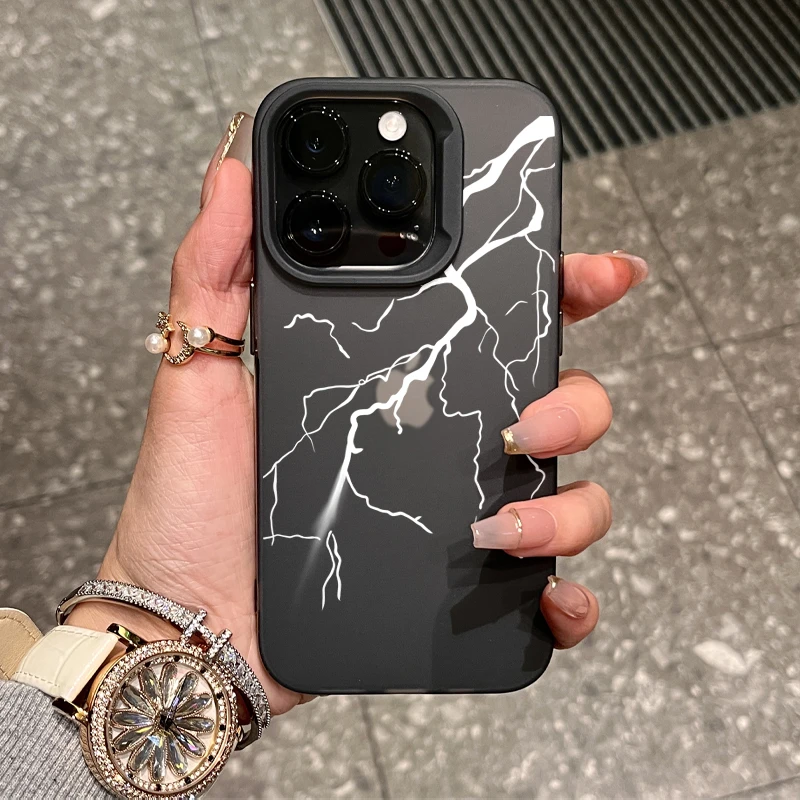 奥菲顿不规则透黑白色闪电iPhone15/14promax手机壳11苹果13/12套