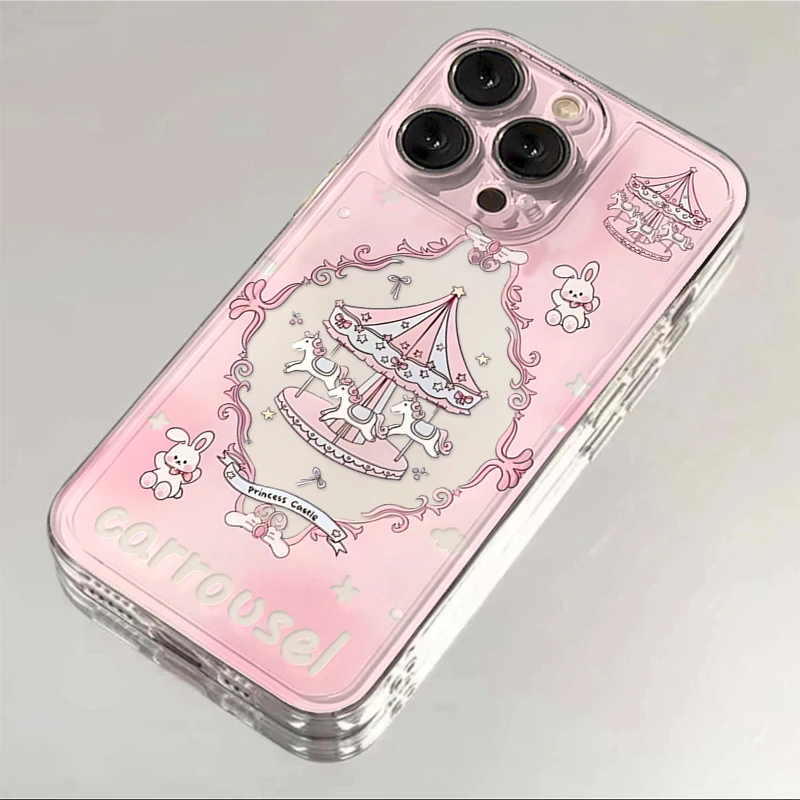 粉色旋转木马适用iphone15/13苹果14pro手机壳华为vivo小米oppo套
