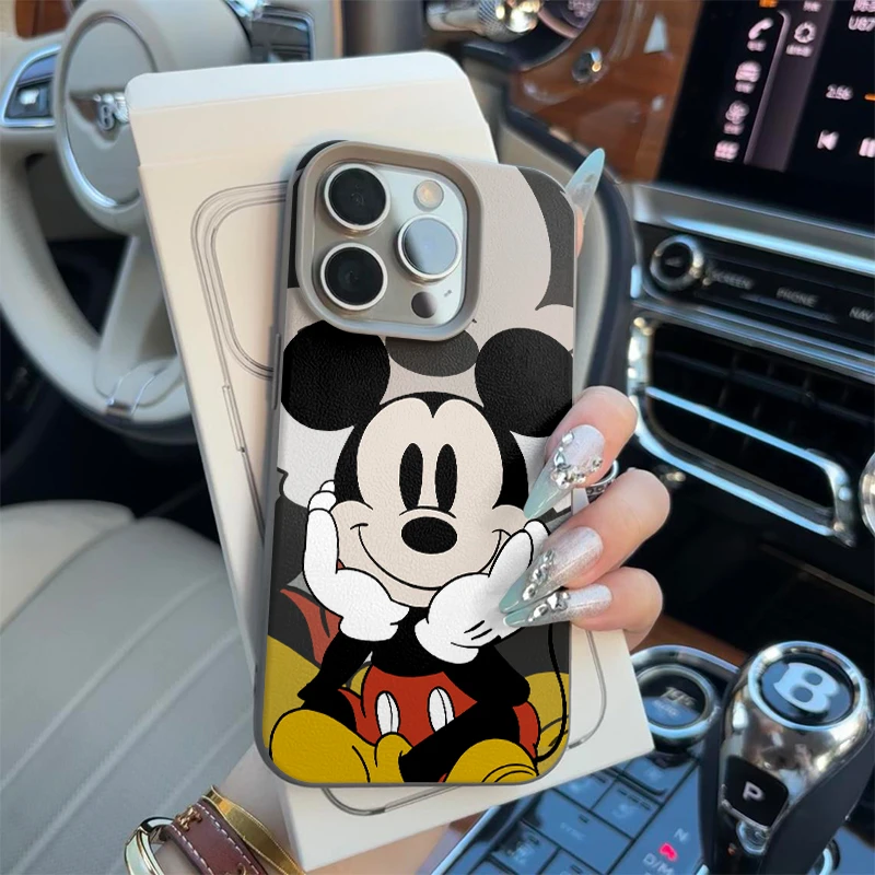 奥菲顿背影托腮米奇适用iPhone16/15pro荔枝纹13苹果14手机壳12套