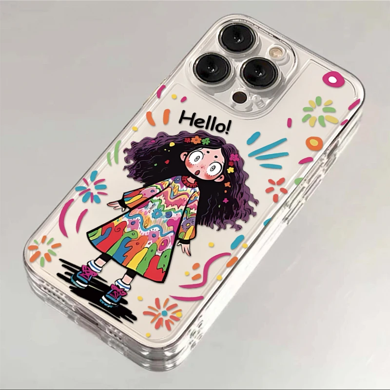 ins彩色卷发女孩适用iphone15苹果14手机壳13华为vivo小米oppo套