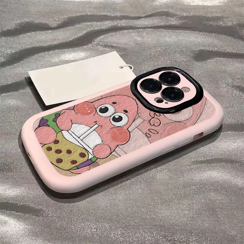 油画喝奶茶派大星适用iPhone15/14promax泡芙手机壳11苹果13/12套