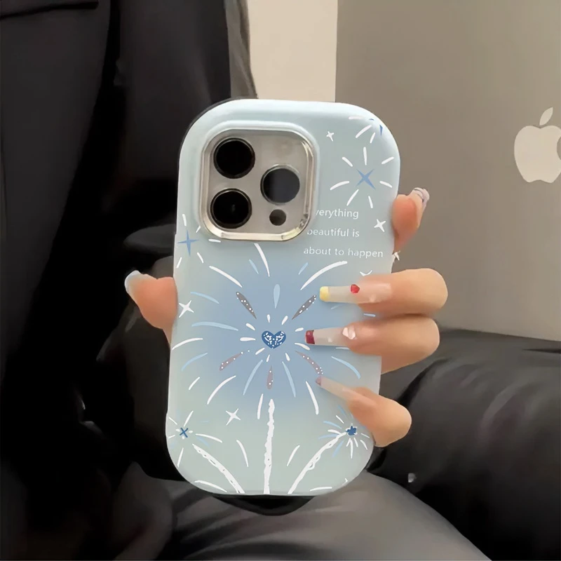 高级蓝晕染烟花适用iPhone15/14promax手机壳xr苹果13/12/11软套