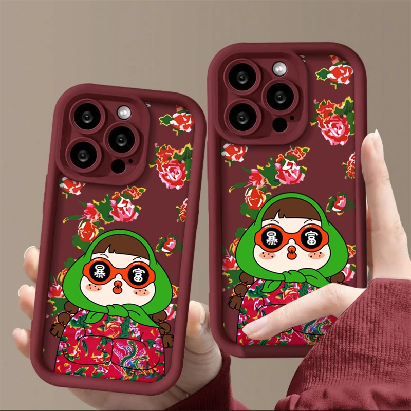 东北暴富村花适用iphone15苹果14手机壳13华为vivo小米oppo软xr套