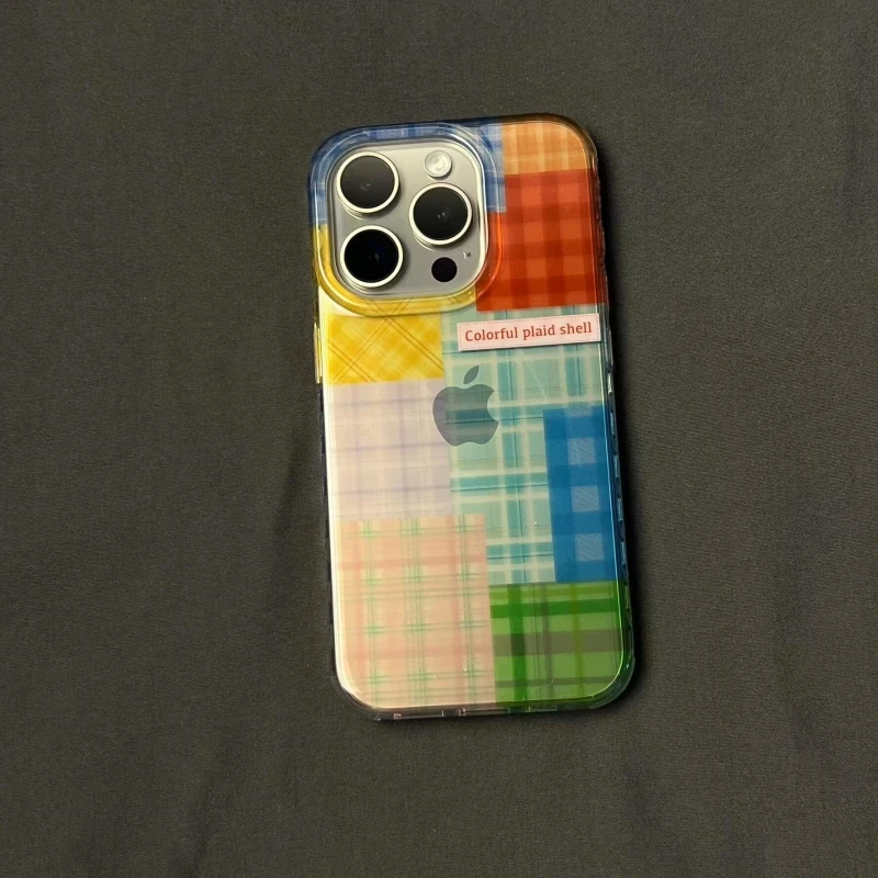 奥菲顿彩色拼接格纹适用iPhone16/15pro高透14手机软壳12苹果13套