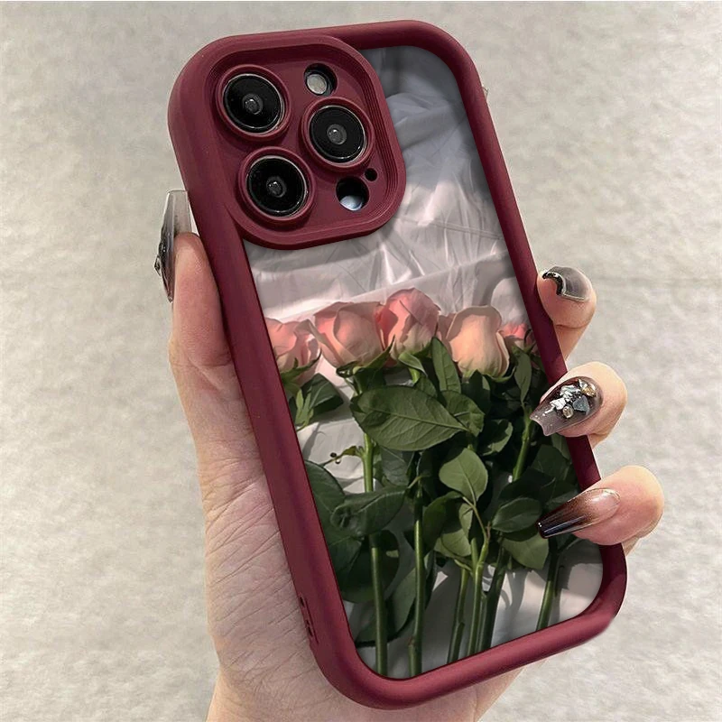 仙朵粉色玫瑰适用iphone15/13苹果14手机壳华为vivo小米oppo套