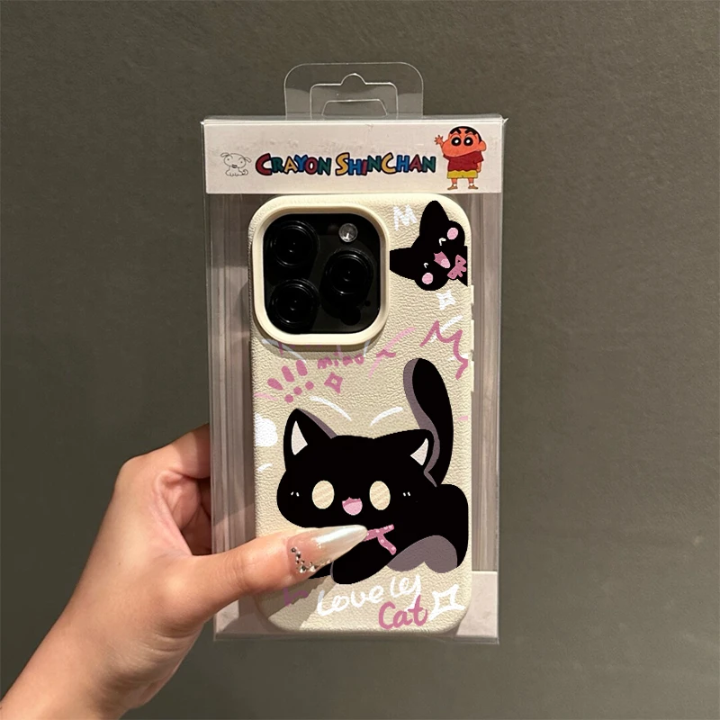 呆萌惊讶猫咪适用iPhone15/14promax荔枝纹13苹果手机壳12/11软套