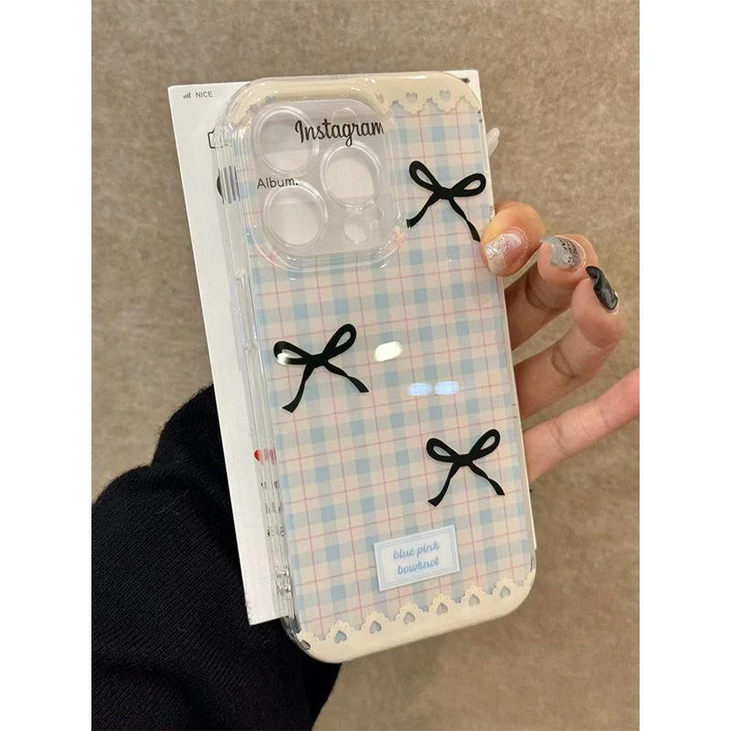 奥菲顿蝴蝶结格子适用iphone15手机软壳16苹果小米vivo华为oppo套