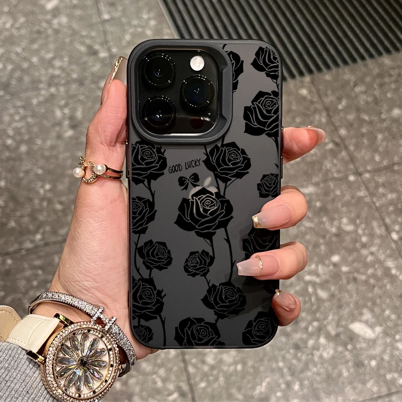 奥菲顿满屏黑色玫瑰适用iPhone15/14promax手机壳11苹果13/12套xr