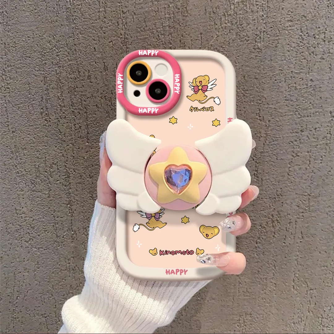 粉星星翅膀支架适用苹果华为vivo小米oppo手机壳iphone15/14/13套