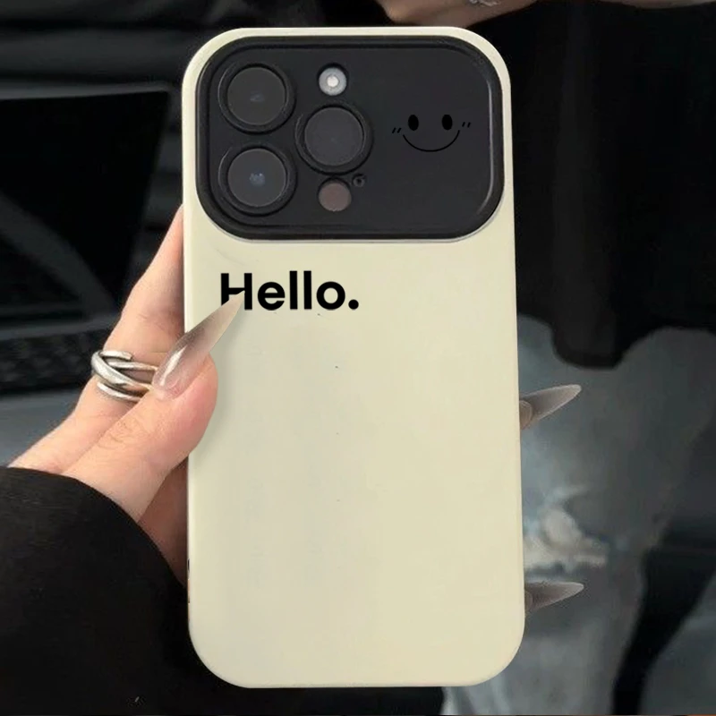 ins高级Hello笑脸iPhone15promax镜头框全包手机壳苹果14/13/12软