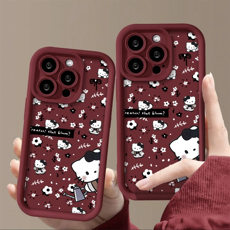 ins黑色碎花KT适用iphone15/13/14pro苹果手机壳华为vivo小米oppo