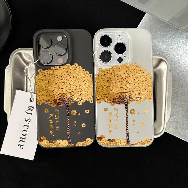 Lucky元宝摇钱树适用iPhone15/16pro透白14pro手机壳苹果13/12套