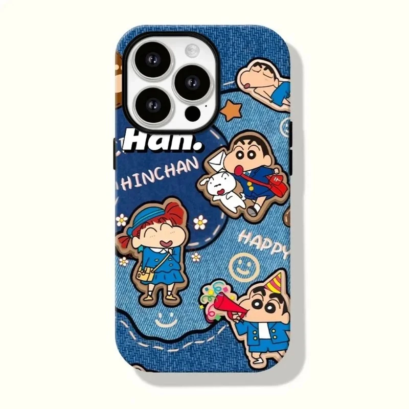 SMBLCE牛仔纹小新适用苹果16/15promax手机壳14/13/12荔枝纹软套