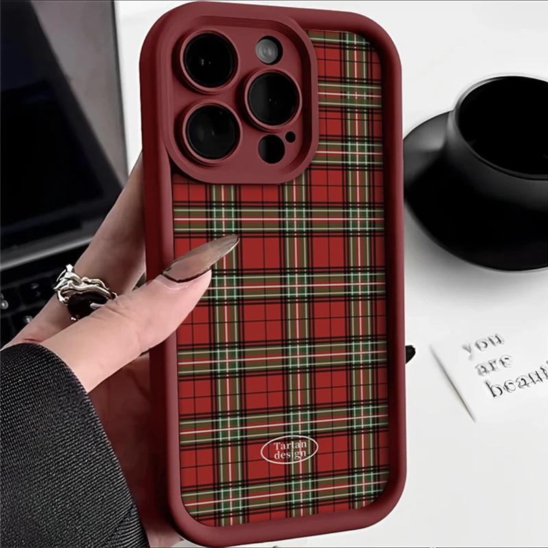 DINGLIN秋冬红绿格纹适用iphone15苹果14手机壳13华为viv小米oppo