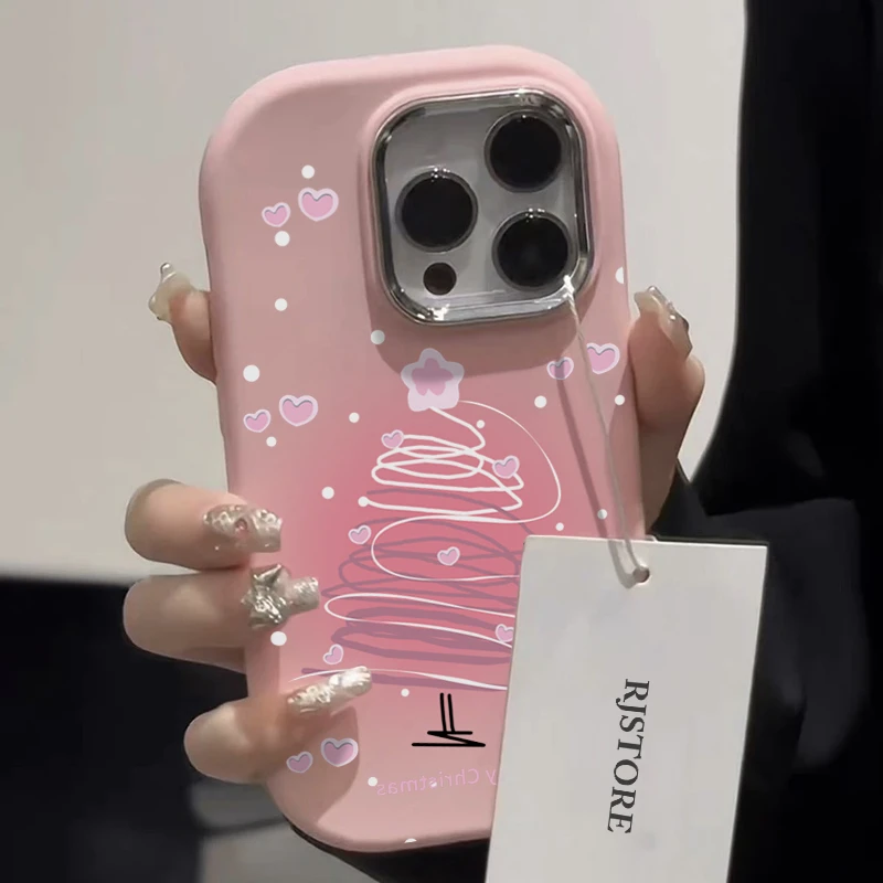 ins粉心圣诞树适用苹果华为vivo小米oppo手机壳iphone15/14/13/12