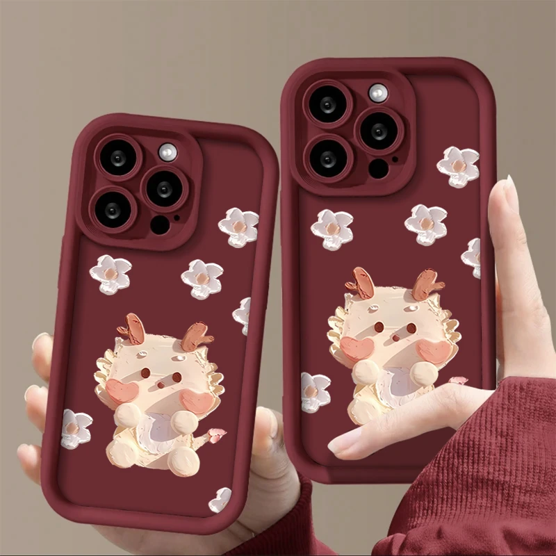 奥菲顿油画花朵小萌龙iphone15/13苹果14手机壳华为vivo小米oppo