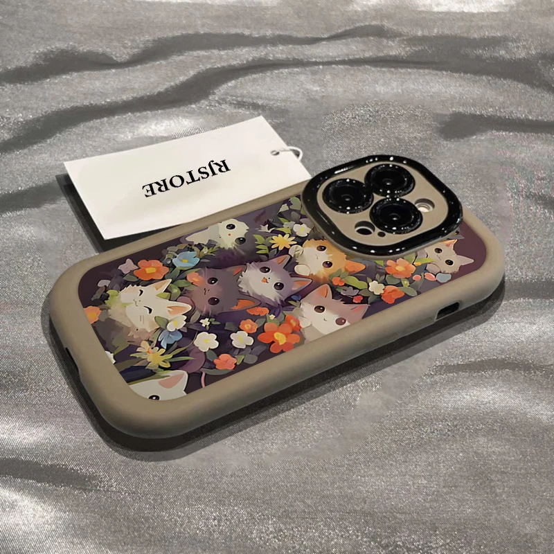 可爱花丛小猫适用苹果华为vivo小米oppo手机壳iphone15/14/13软套