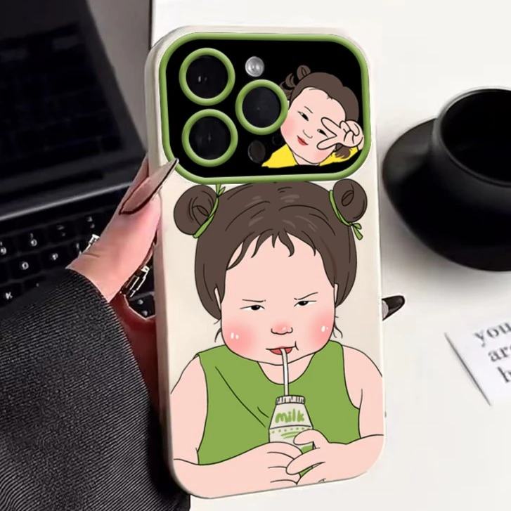 可爱喝牛奶女孩苹果华为vivo小米oppo手机壳iphone15/13/14软套