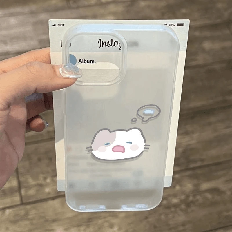 奥菲顿趣味想鱼猫咪适用iPhone15/16pro透白磨砂手机壳13苹果14套