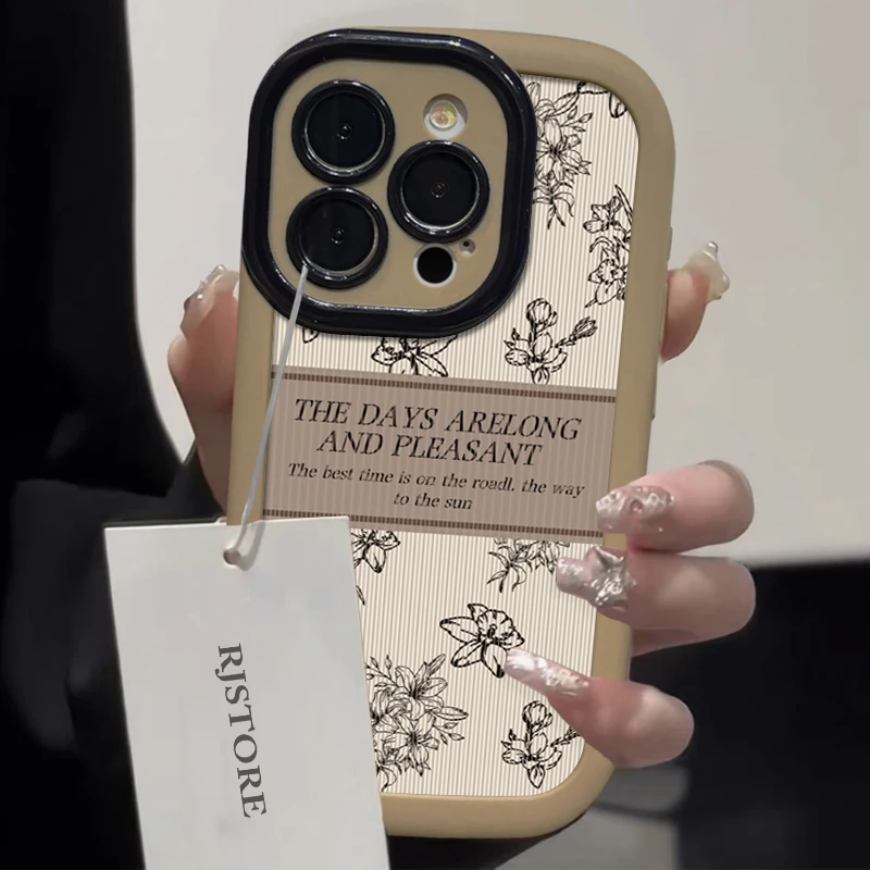 复古素描碎花适用苹果华为vivo小米oppo手机壳iphone15/14/13软套