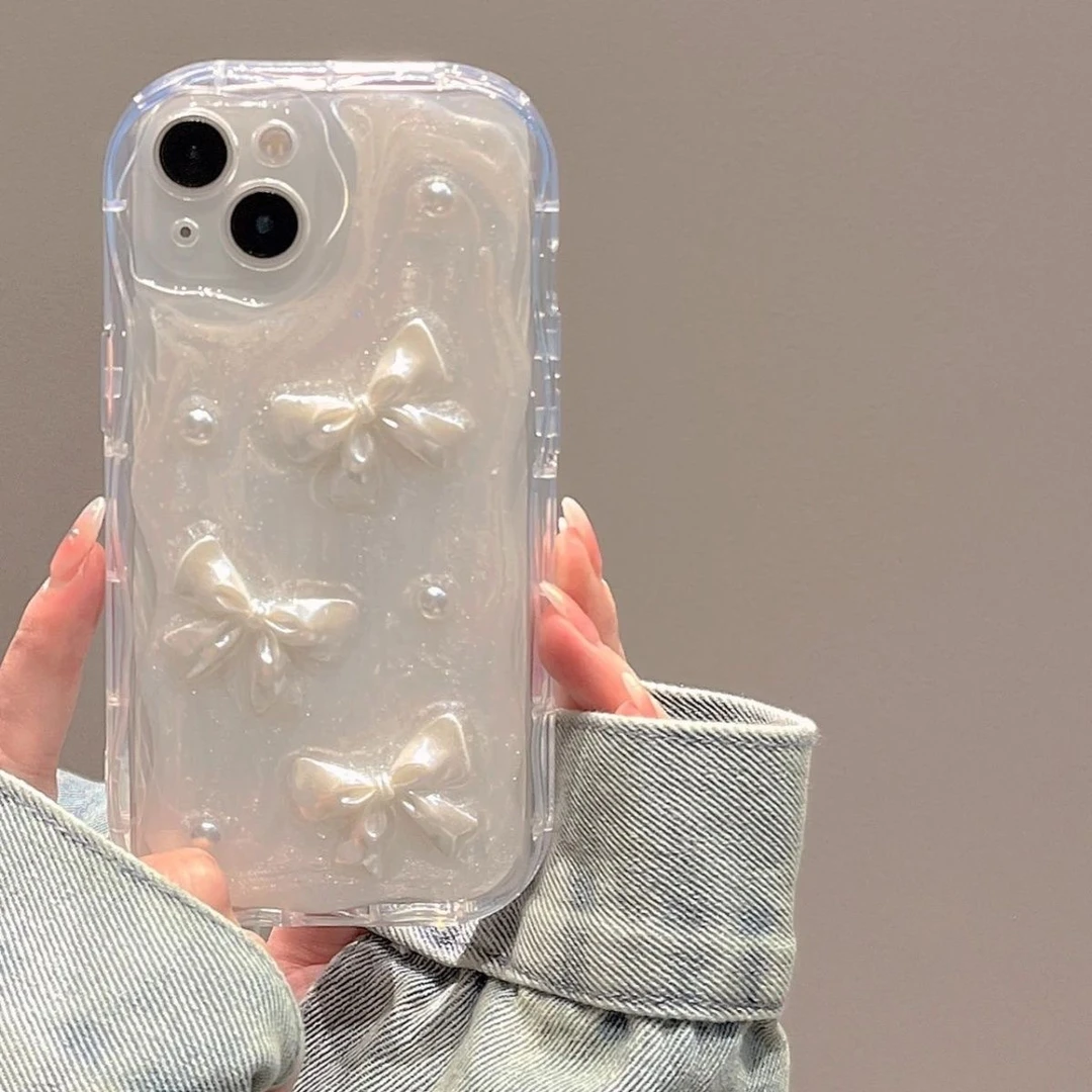 滴胶珍珠蝴蝶结iPhone15/14promax手机壳苹果13/12/11全包xr软套