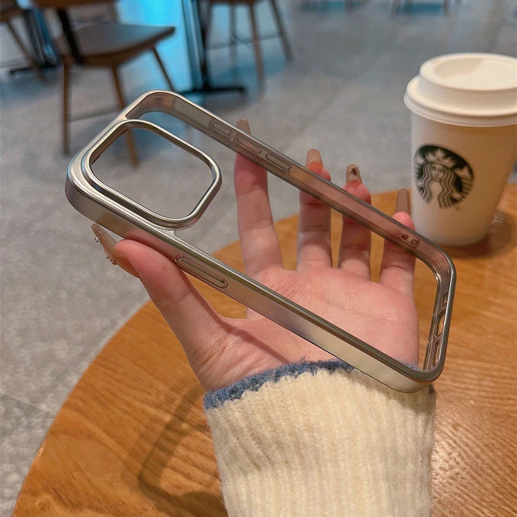 ins简约电镀边框适用苹果15promax手机壳iPhone14pro/13/12透明11