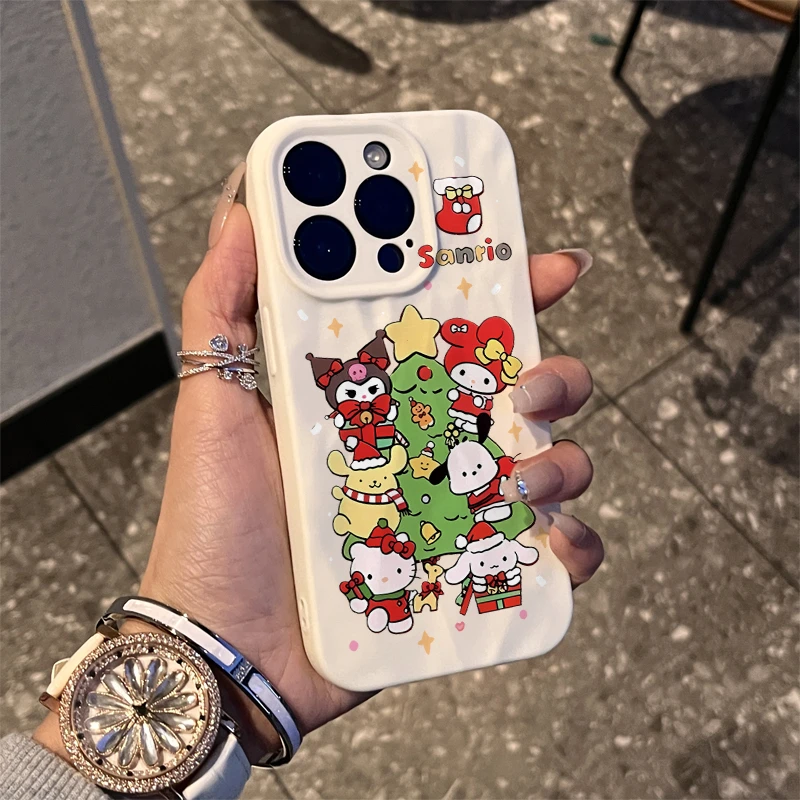 可爱圣诞树凯蒂适用iPhone15/14promax褶皱手机壳11苹果13/12软套