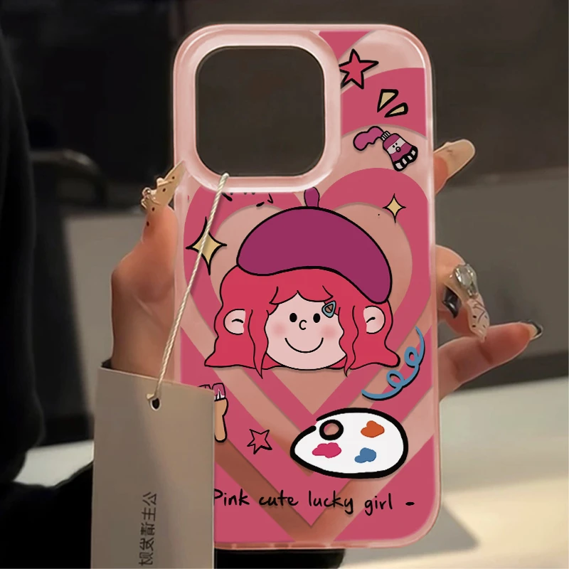 JIANGZI适用iPhone15/14promax手机壳11/12苹果13pro粉爱心女画家