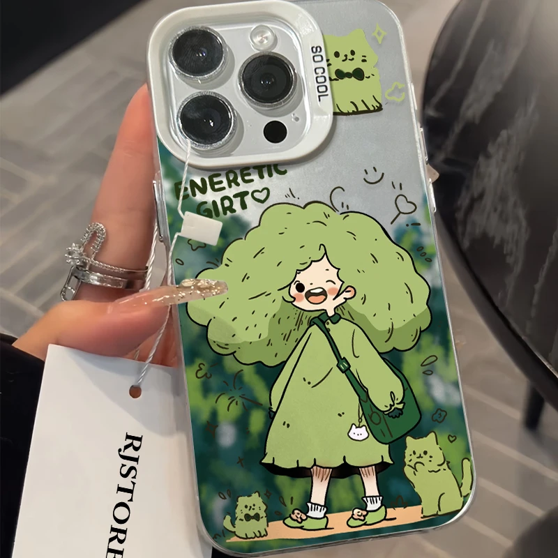 JIANGZI春日女孩猫咪iphone15/13苹果手机壳14华为vivo小米oppo潮