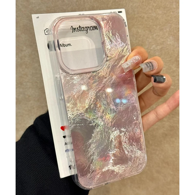 奥菲顿浅粉琉璃晕染适用iPhone16/15promax冰川手机壳14苹果13套