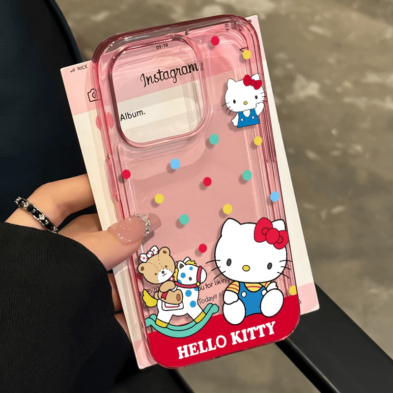 SMBLCE彩色波点木马kt适用iPhone15/14promax手机壳苹果13透粉套