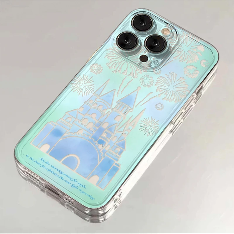 渐变蓝色梦幻城堡适用iphone15/13苹果14手机壳华为viv小米oppo套
