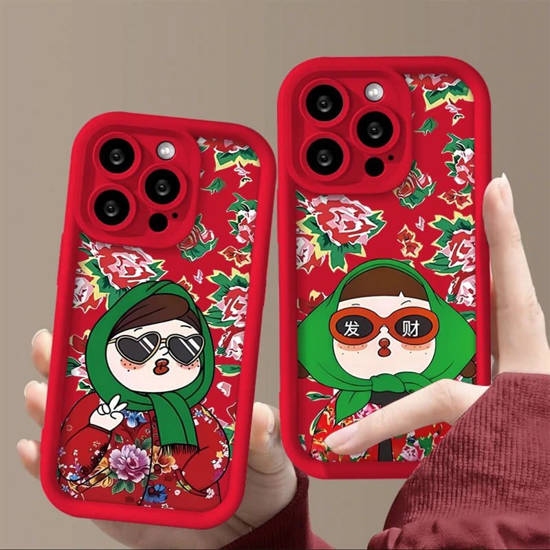 新年土潮大花布适用iphone15/14/13苹果11手机壳华为vivo小米oppo