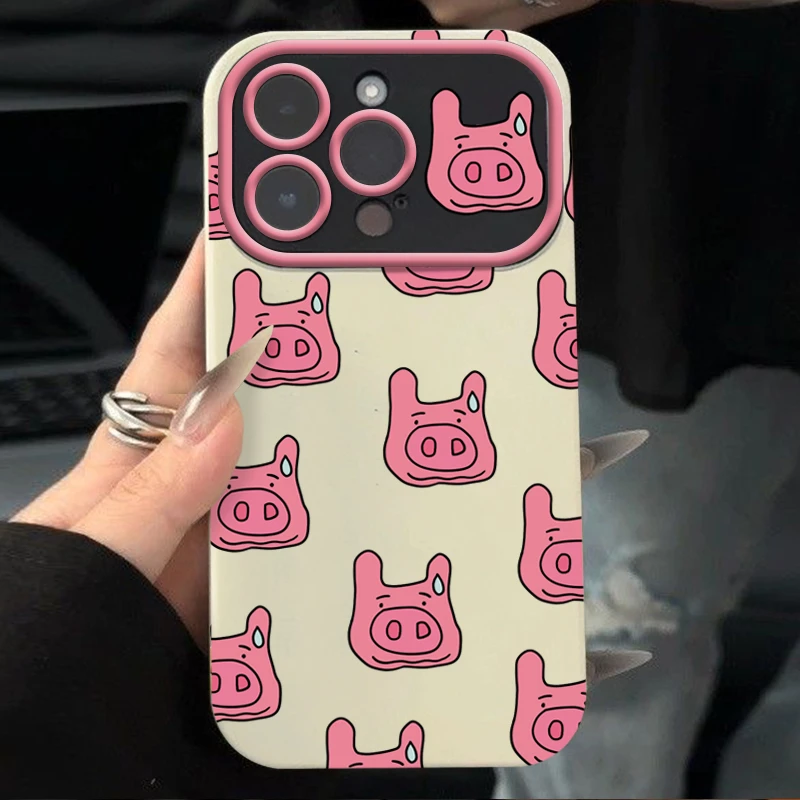 网红ins小粉猪iPhone14promax镜头框手机壳苹果13/12/11全包软套