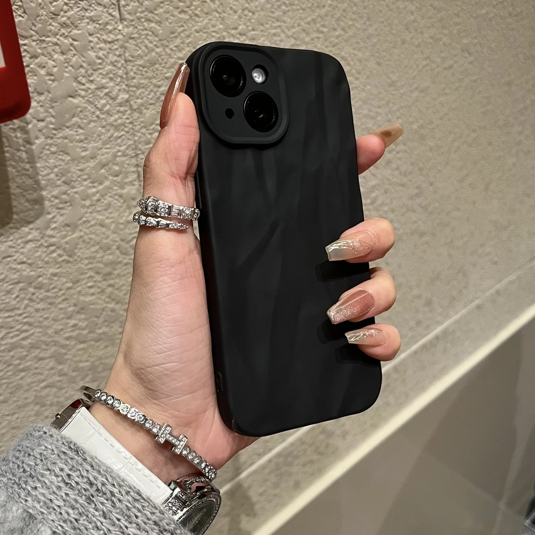 仙朵简约ins纯色褶皱iPhone15/14promax手机壳苹果13/12/11套xr