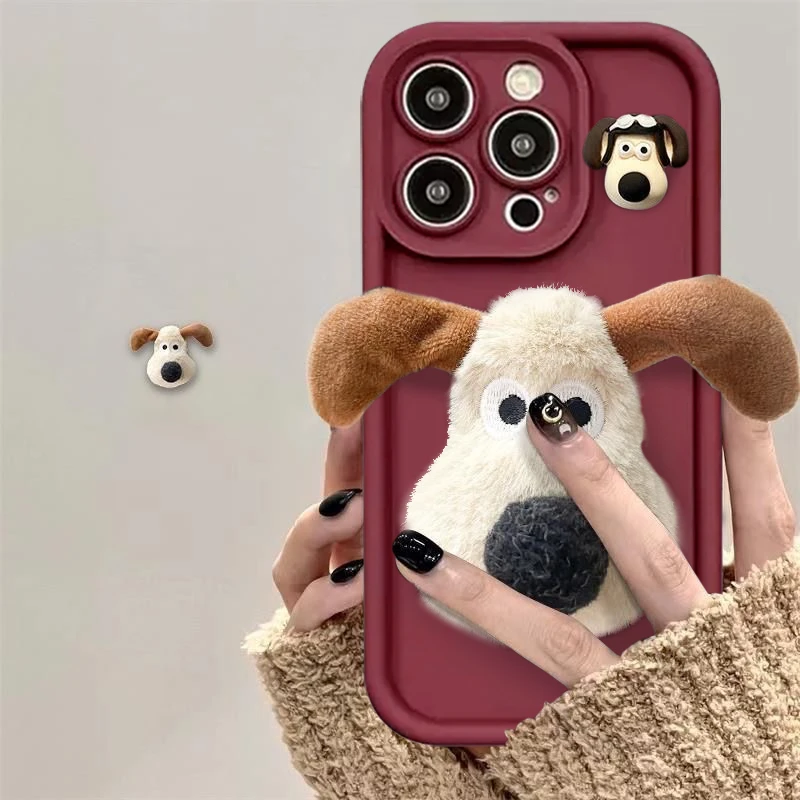 仙朵秋冬毛绒掌门狗适用iPhone15/14promax手机壳苹果13/12/11