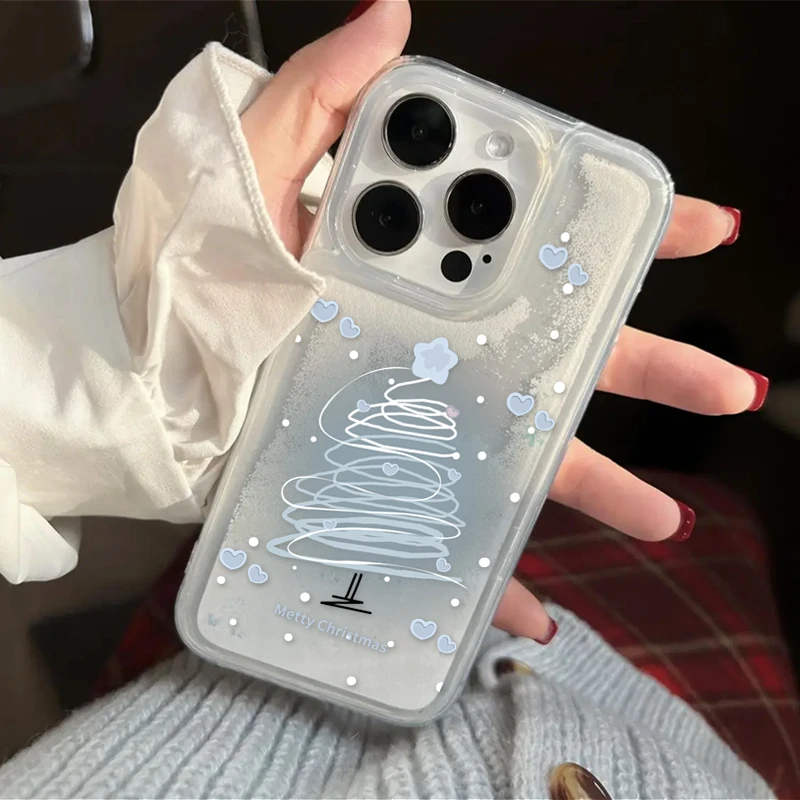蓝晕圣诞树细闪流沙适用iPhone15/14promax手机壳11苹果13/12软套